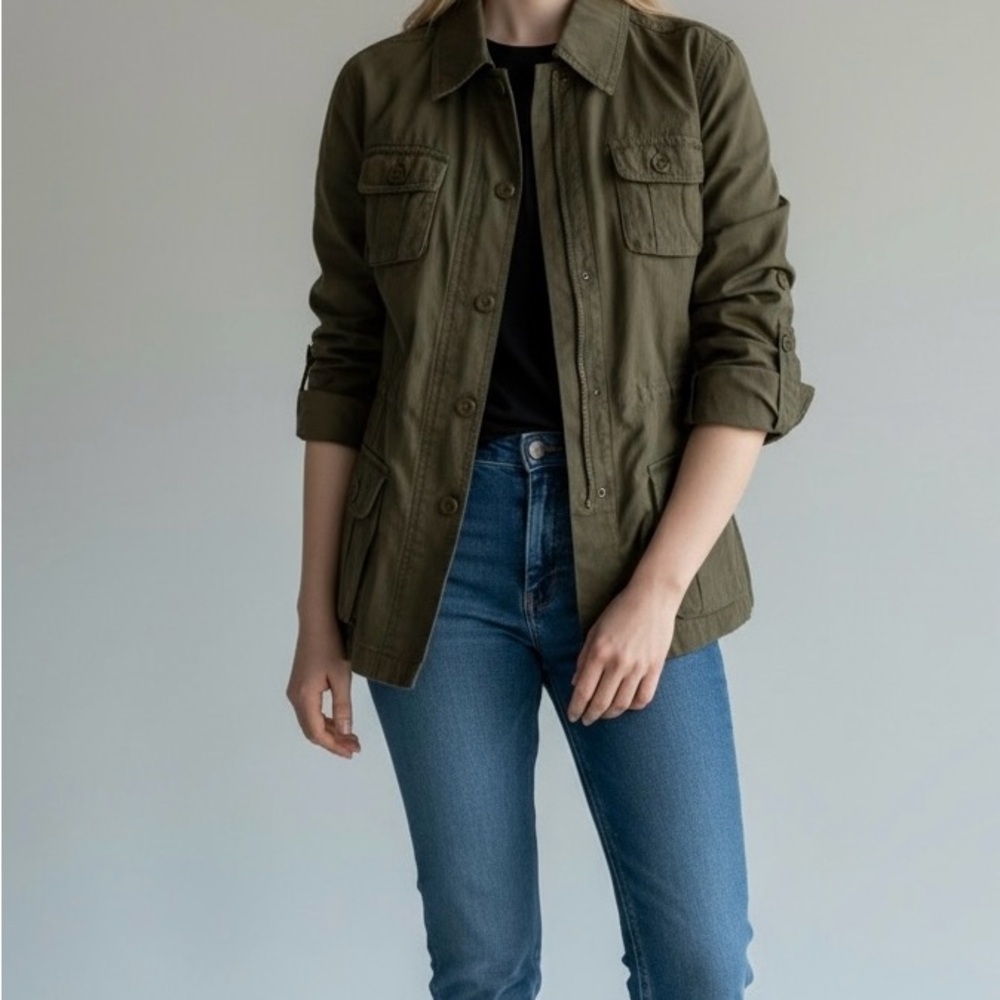 Vintage Jacob Olive Green Utility Field Jacket Women 9/10 Cotton Military Style
